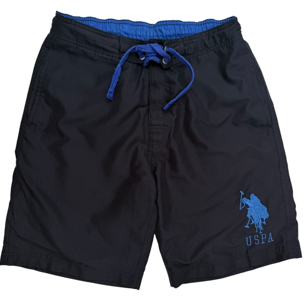 U.S. Polo Assn Swim Trunks Mens Small Black Blue Mesh Lined Board Shorts